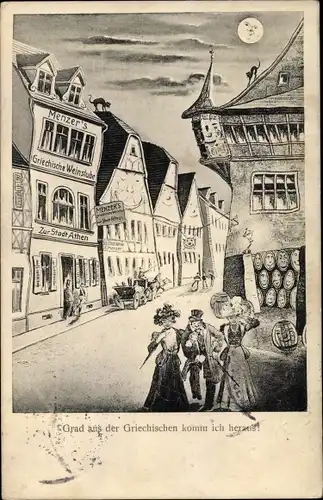 Künstler Ak Neckargemünd am Neckar, Griechische Weinstube Zur Stadt Athen, Betrunkene
