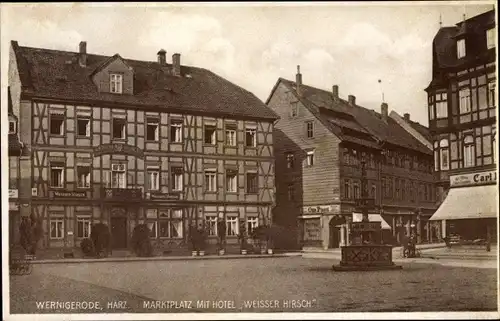 Ak Wernigerode am Harz, Marktplatz, Hotel Weißer Hirsch