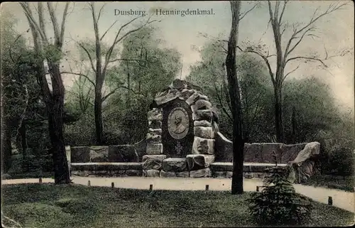 Ak Duisburg im Ruhrgebiet, Henningdenkmal