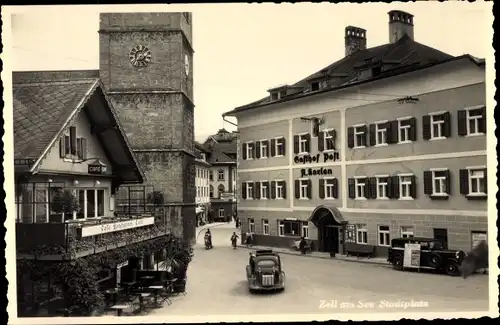 Ak Zell am See in Salzburg, Stadtplatz, Gasthof Post, Uhrenturm