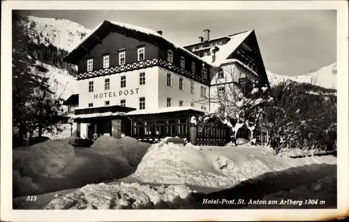 Ak Sankt Anton am Arlberg Tirol Österreich, Hotel Post, Winter