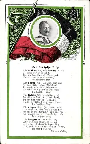 Gedicht Ak Der deutsche Sieg von Ottomar Enting, Kaiser Wilhelm II Portrait