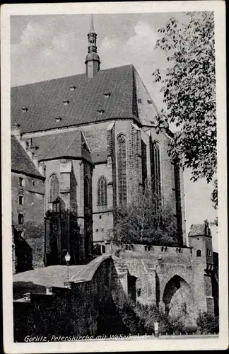 Ak Görlitz in der Lausitz, Peterskirche mit Wehrmauer