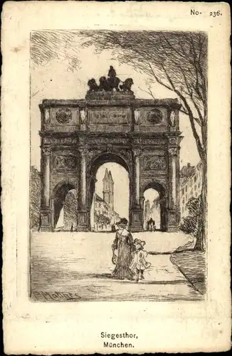 Künstler Ak München, Blick auf das Siegestor, Nr. 236