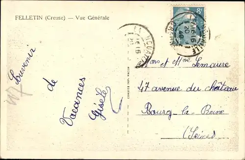 Ak Felletin Creuse, Vue Generale