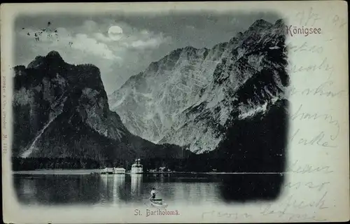 Mondschein Ak Schönau am Königssee, St. Bartholomä