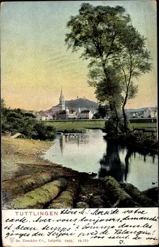 Ak Tuttlingen Baden Württemberg, Uferpartie mit Blick zur Stadt