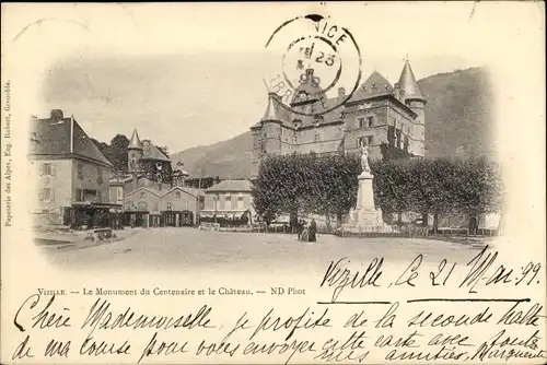 Ak Vizille Isere, Le Monument du Centenaire et le Chateau