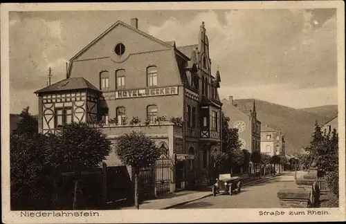 Ak Niederlahnstein Lahnstein im Rhein Lahn Kreis, Hotel Becker, Straße zum Rhein