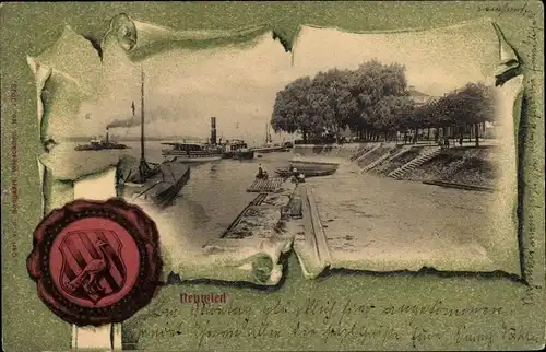 Passepartout Ak Neuwied am Rhein, Rheinufer, Dampfer