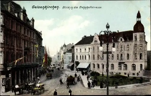 Ak Gelsenkirchen im Ruhrgebiet, Blick in die Bahnhofstraße