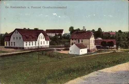 Ak Großhartmannsdorf im Erzgebirge, Ev. Kantorschule, Postamt