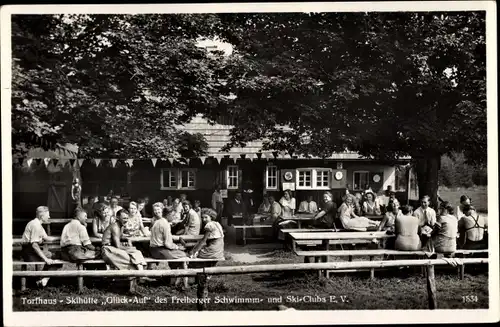 Ak Ober Holzhau Rechenberg Bienenmühle Erzgebirge, Torfhaus Skihütte Glück Auf, Freiberger Ski Club