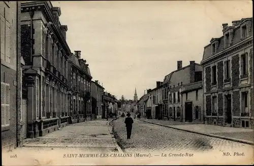 Ak Saint Memmie les Chalons Marne, La Grande Rue