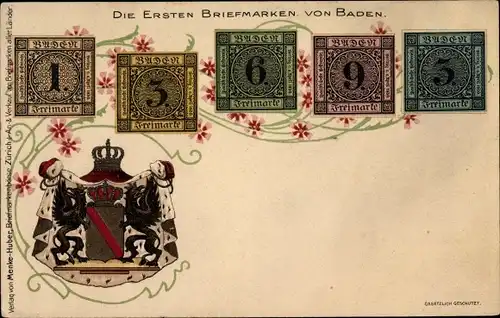 Wappen Ak Königreich Baden, Die ersten Briefmarken, Menke Huber