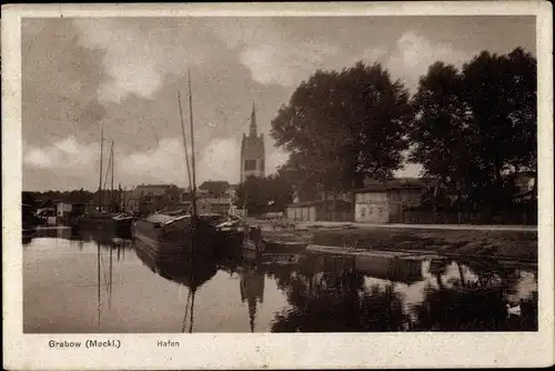 Ak Grabow Mecklenburg Vorpommern, Hafen, Kirchturm