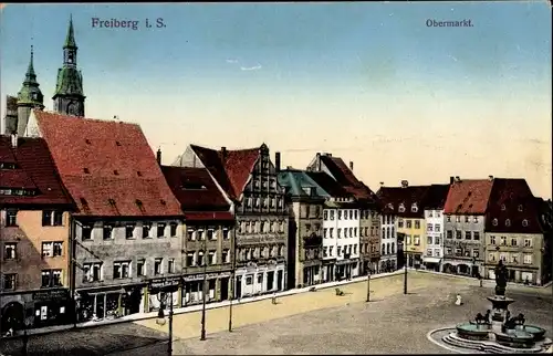 Ak Freiberg in Sachsen, Obermarkt, Brunnen