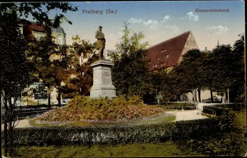 Ak Freiberg im Kreis Mittelsachsen, Bismarckdenkmal, Parkanlagen