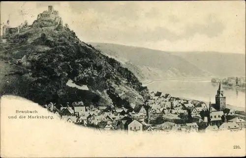 Ak Braubach am Rhein, Teilansicht mit Marksburg