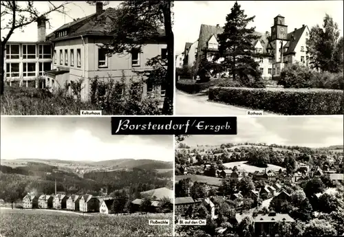 Ak Borstendorf Grünhainichen Sachsen, Kulturhaus, Rathaus, Floßmühle, Ort