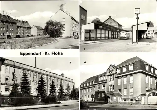 Ak Eppendorf in Sachsen, Neubaugebiet, Busbahnhof, Kranich Schuhfabrik, Planet Wäschekonfektion