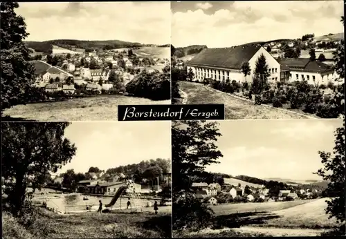 Ak Borstendorf Grünhainichen Sachsen, Teilansichten, Freibad, Schule