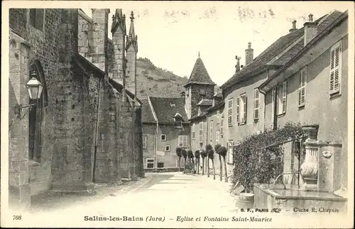 Ak Salins les Bains Jura, Eglise et Fontaine Saint Maurice