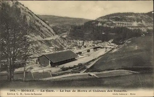 Ak Morez de Jura, La gare, Le bas de Morez et Chateau des Essarts