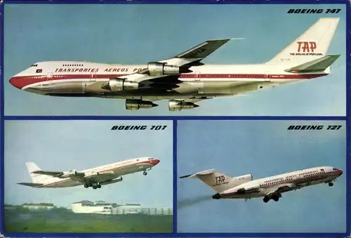 Ak Portugiesische Passagierflugzeuge, TAP, Boeing 707, 727, 747, Transportes Aereos Portugueses