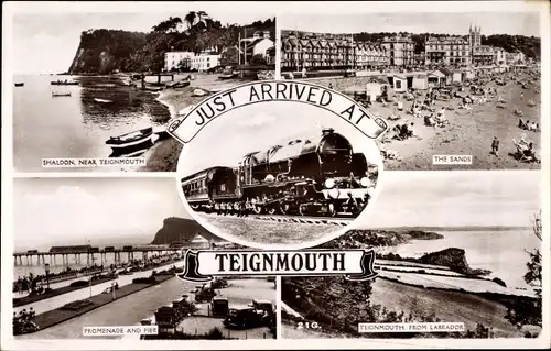 Ak Teignmouth South West England, Shaldon near Teignmouth, The Sand, Promenade and Pier