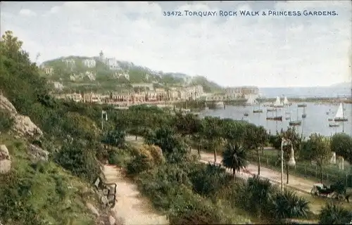 Ak Torquay South West England, Rock Walk & Princess Gardens