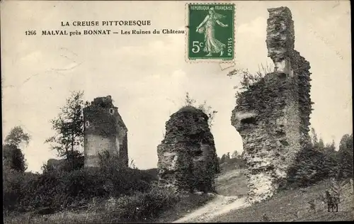 Ak Malval Bonnat Creuse, Les Ruines du Chateau