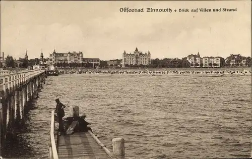 Ak Ostseebad Zinnowitz auf Usedom, Blick auf Villen und Strand