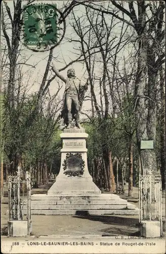 Ak Lons le Saunier les Bains Jura, Statue de Rouget de l'Isle