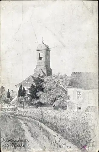 Künstler Ak Rudert, S., Dresden Nord Klotzsche, Haus und alte Kirche