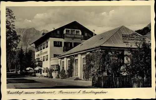 Ak Ramsau im Berchtesgadener Land Oberbayern, Gasthof zum Unterwirt, Außenansicht