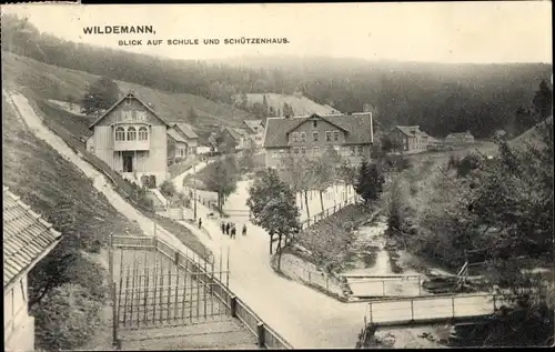 Ak Wildemann Clausthal Zellerfeld im Oberharz, Blick auf Schule und Schützenhaus