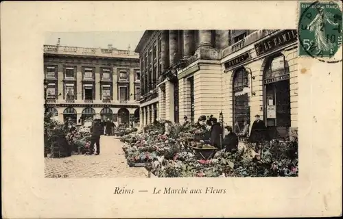 Ak Reims Marne, Le Marche aux Fleurs