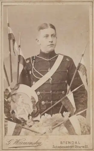 Kabinett Foto Deutscher Soldat, Kaiserreich, Husar, Porträt Kaiser Wilhelm II. Fotograf G. Warminsky