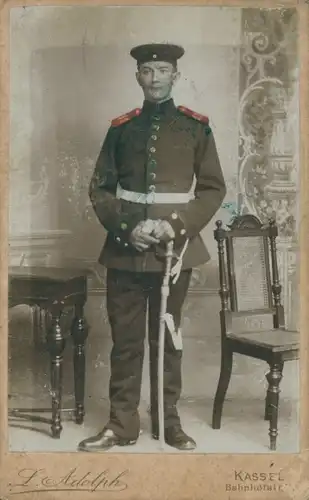 Kabinett Foto Deutscher Soldat, Kaiserreich, Fotograf L. Adolph