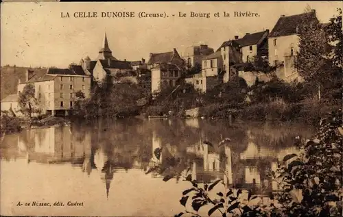 Ak La Celle Dunoise Creuse, Le Bourg et la Riviere