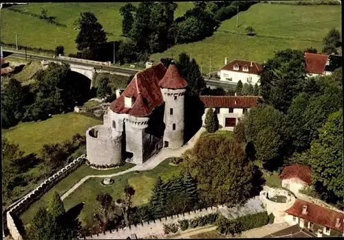 Ak Pontarion Creuse, Le Chateau, Vue aerienne, Flugbild