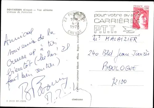 Ak Pontarion Creuse, Le Chateau, Vue aerienne, Flugbild
