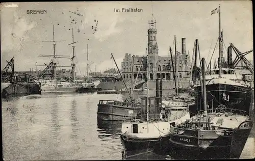 Ak Hansestadt Bremen, Im Freihafen