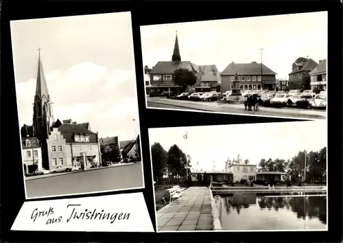 Ak Twistringen Niedersachsen, Straßenansicht, Kirche, Schwimmbad