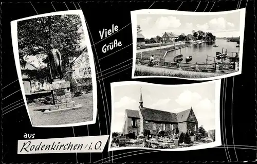 Ak Rodenkirchen in Oldenburg Stadland, Friesen Denkmal, Kirche, Wasserblick