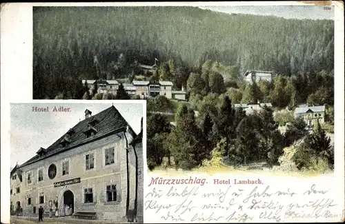 Ak Mürzzuschlag Steiermark, Hotel Adler, Hotel Lambach, Waldpartie