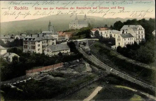 Ak Rochlitz an der Mulde, Schloss und Berg von der Plattform der Realschule