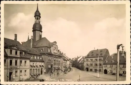 Ak Waldenburg in Sachsen, Markt, Apotheke, Fremdenhof Goldener Löwe