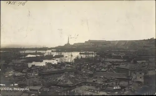 Ak Genova Genua Liguria, Panorama, Leuchtturm